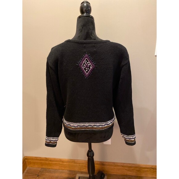 Vintage Christopher & Banks Sweater Cardigan Black Hand stitched Embroidery Med - Picture 6 of 12